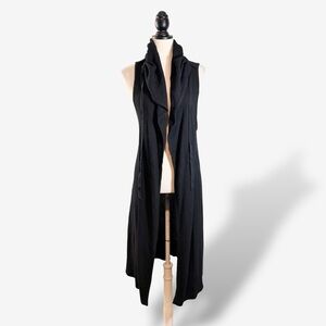 bryn Walker Duster Sweater Vest Black Cowl Neck Drawstring Open Front, Size S